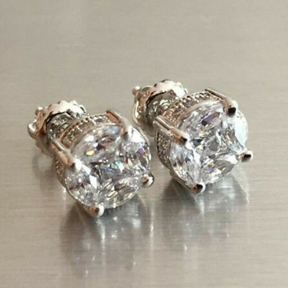 White Sapphire Elegant Stud Earrings 925 Silver - Picture 3 of 5